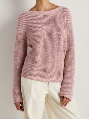 Quince 100% Organic Cotton Fisherman Boatneck Sweater Marled Rose size XL